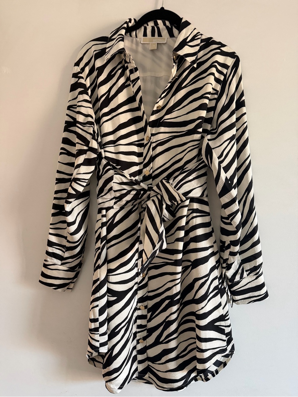 Michael Kors Black and White Zebra Print Shirt Dress